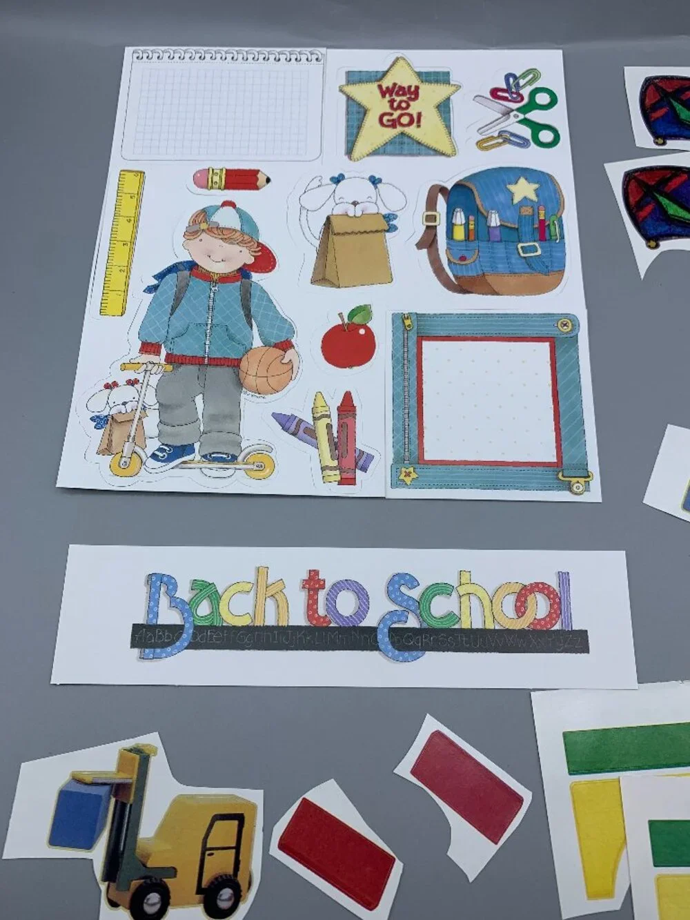 Assorted School Themed Scrapbook Paper and Pop-Out Shapes and Stickers